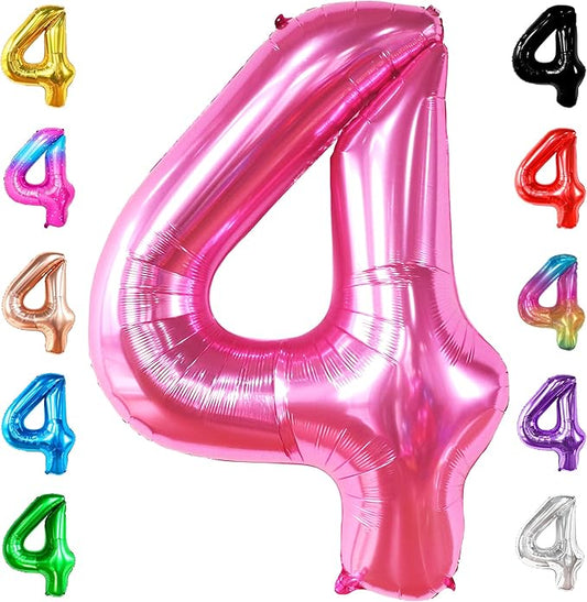 KatchOn, Hot Pink 4 Balloon Number - 40 Inch | 4th Birthday Balloons For 4th Happy Birthday Decorations | Number 4 Balloon For Pink Party Decor | 4th Happy Anniversary Decorations