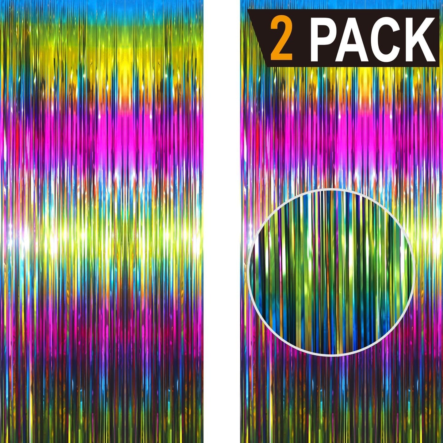 GOER 6.4 ft x 8.2 ft Metallic Tinsel Foil Fringe Curtains Party Photo Backdrop Party Streamers for Birthday,Graduation,New Year Eve Decorations Wedding Decor(2 Packs,Macaroon Rainbow)