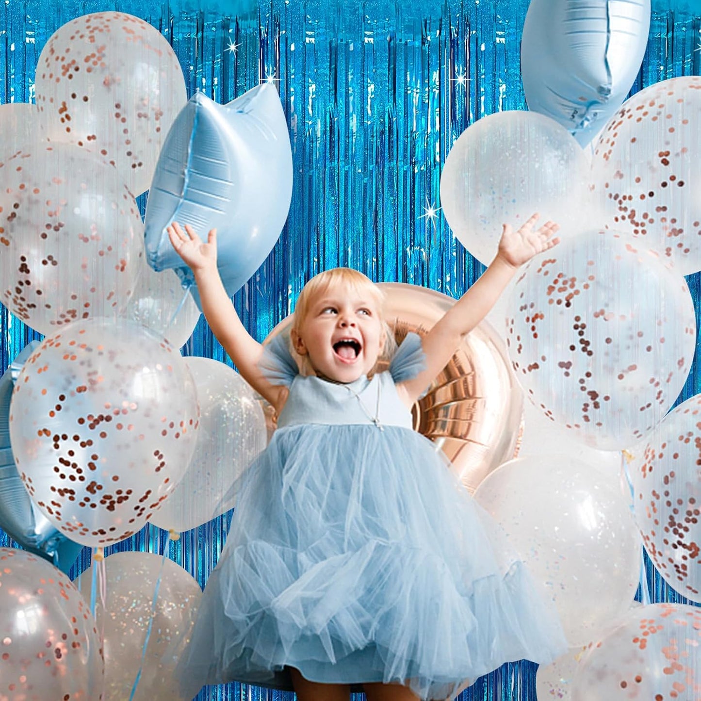 Tinsel Curtain Party Backdrop Blue Birthday Party Decorations 10 Packs Glitter Foil Fringe Curtain Party Decor Streamers Photo Booth for Birthday Christmas Wedding Halloween Graduation Decorations