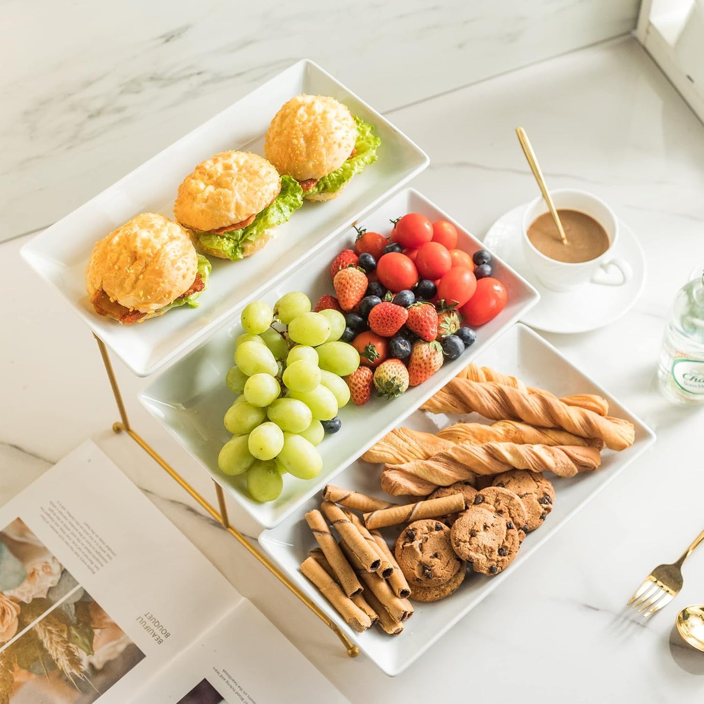 YHOSSEUN Large 3 Tier Serving Tray with Serving Stand, Serving Dishes for Entertaining, Tiered Serving Tray for Valentines Day, Suitable for Dessert Table Display Set Catering Supplies, 12 inch Gold