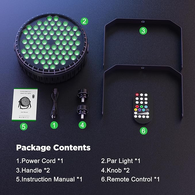 Stage Lights, 72X5W LEDs RGB LED Par Cans, Par Lights with Remote, DMX512, Sound Activated Control Modes, LED Uplights Party, Wedding, DJ, Event