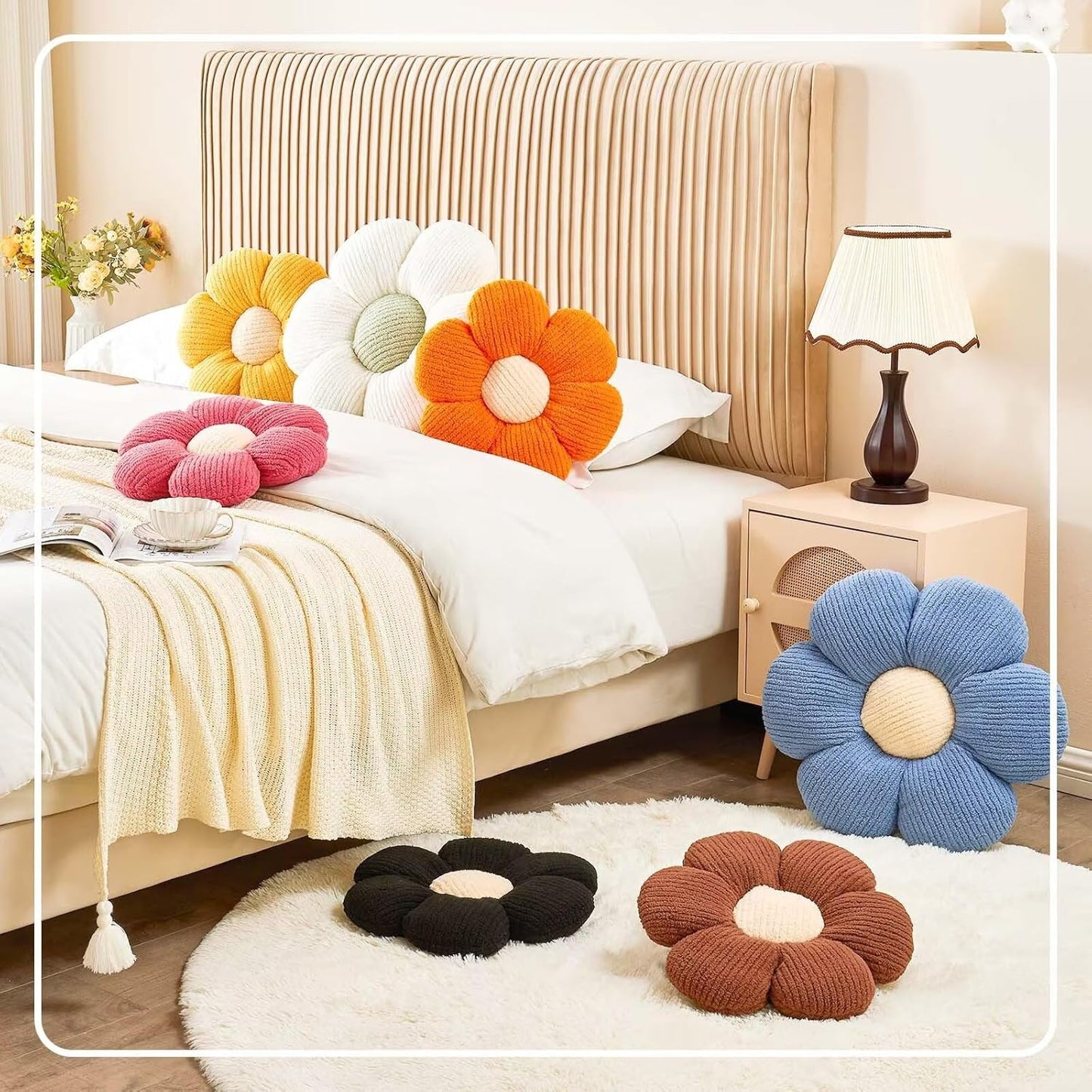 Flower Throw Pillow, Soft Orange 14.9" Shaped Floor Pillow for Home Decor, Cute Aesthetic Plush Decorative Pillows for Bed, Sofa, Couch