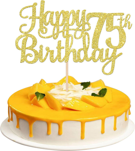1 PCS Happy 75th Birthday Cake Topper Gold Glitter Cheers to 75 Years Birthday Cake Pick 75 Fabulous Cake Decoration for Happy 75th Birthday Theme Party Decorations Supplies