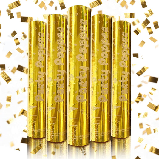 Gold Confetti Cannon Set 12 inch | 5-Pack Party Poppers for Weddings, Anniversary, Graduations, and Joyful Gatherings.