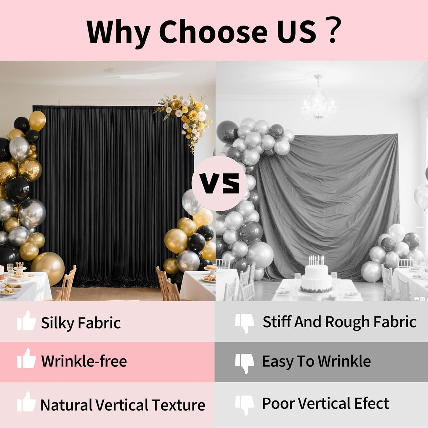 10x10ft Backdrop Curtains for Parties, 2 Panels 5x10ft Photography Backdrop Curtain with Rod Pocket,Backdrop Polyester Background Drapes,Wedding Backdrop Drapes for Birthday Baby Shower Home Decor