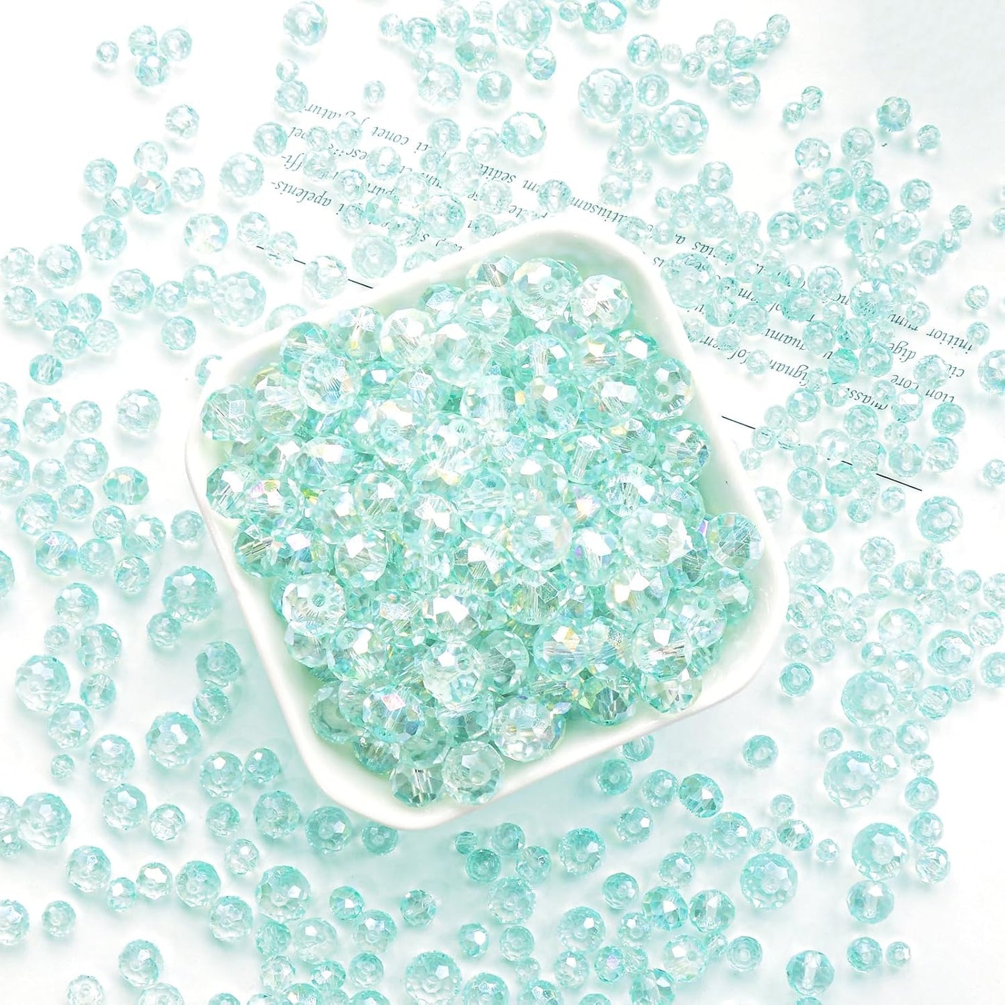 800Pcs 4/6/8/10mm Crystal Glass Beads for Jewelry Making Beads for Bracelets Necklace Pendants Making Supplies(Light Blue Green)