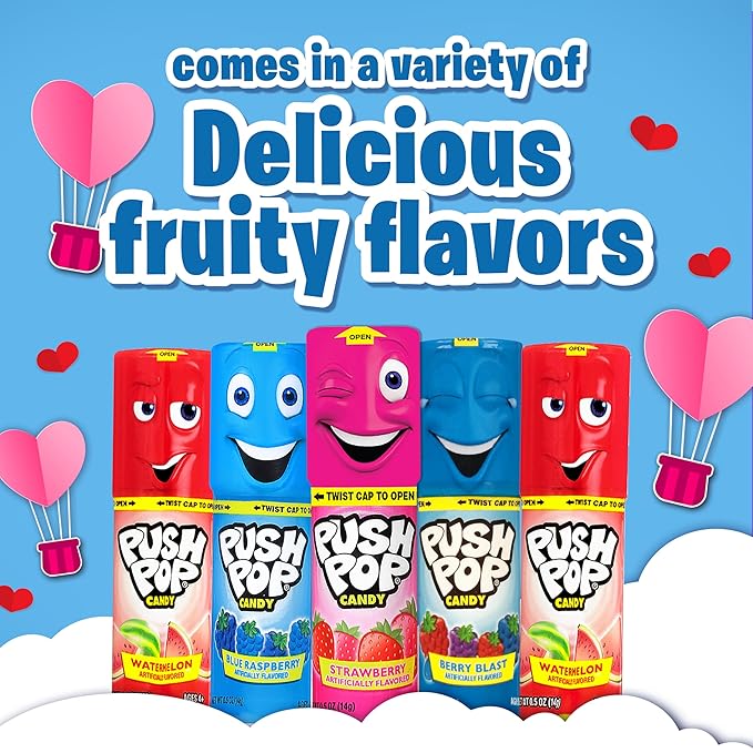 Push Pop Christmas Candy Variety Pack, 10 Ct Lollipops Individually Wrapped in Fruity Flavors, Bulk Individually Wrapped Hard Candy, Birthday Party Favors, Stocking Stuffers, Kids Gifts
