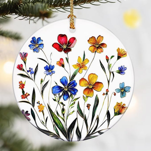 Christmas Ornaments, Dodosky 2.8in Ceramic Wildflower Ornament, Xmas Decor, Christmas Tree Ornaments, Xmas Decorations for Tree, Holiday Ornament, Flower Themed Gifts, Gifts for Women, Plant Lovers