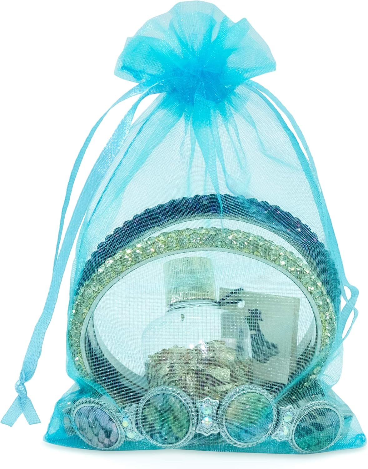 TheDisplayGuys 100-Pack 4x6 Turquoise Blue Sheer Organza Gift Bags with Drawstring, Jewelry Candy Treat Wedding Party Favors Mesh Pouch