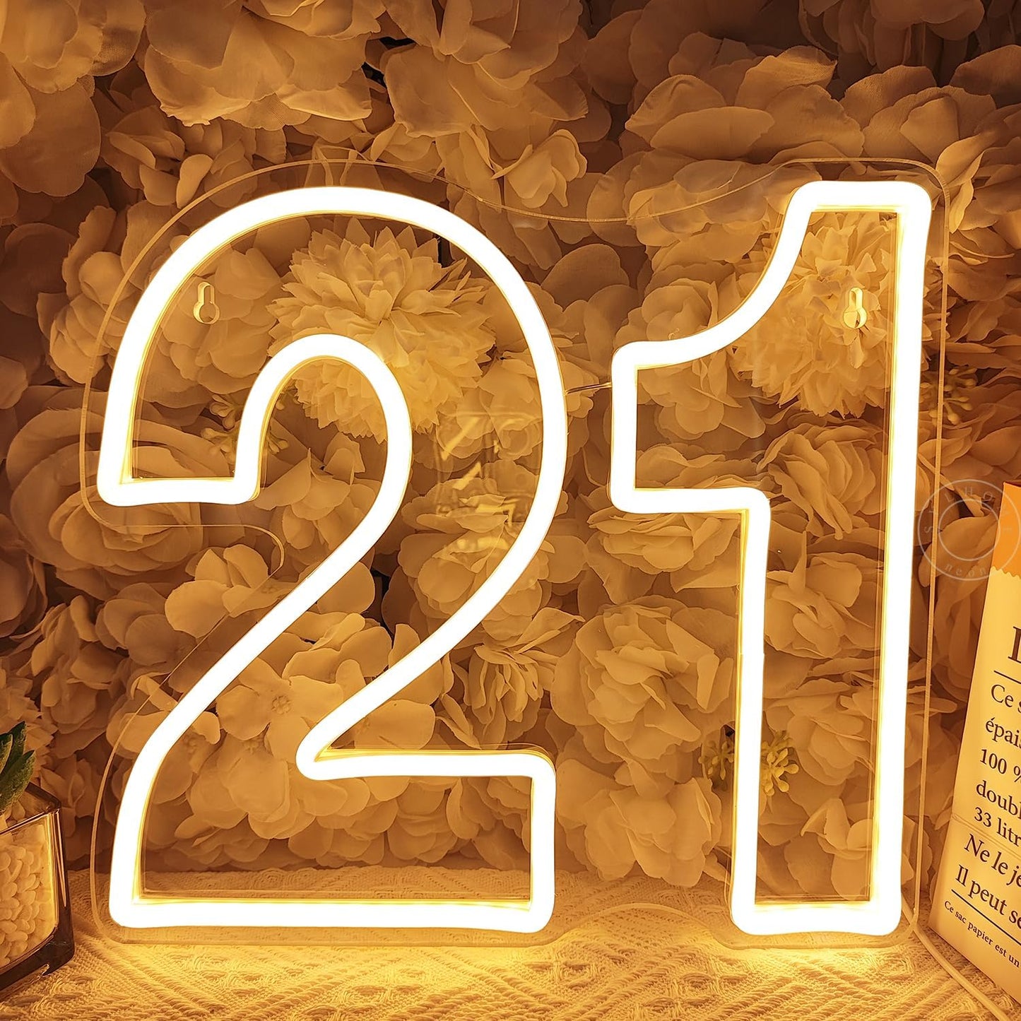 SYLHOME 21 Twenty one Led Neon Light Sign 21th Happy Birthday Party Anniversary Wall Decor Sign Number Table Sign Home Bar Pub Club Wedding Decor USB 12"X11"