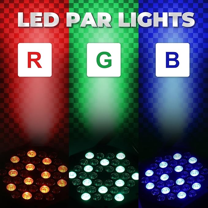 Rechargeable Par Lights 36 RGB Stage Lights, Wireless Dj Uplights Battery Powered Uplighting Sound Activated DMX Control for Wedding Dj Disco Show(2 Pack)