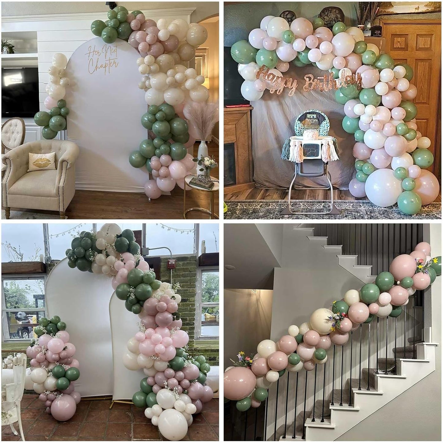 Sage Green Pink Balloons, 60 Pcs 12 Inch Retro Dusty Pink Olive Green Balloons, Blush Sand White Balloon for Girl Baby Shower Boho Wedding Bride Shower Birthday Baby in Bloom Party Decoration Supplies