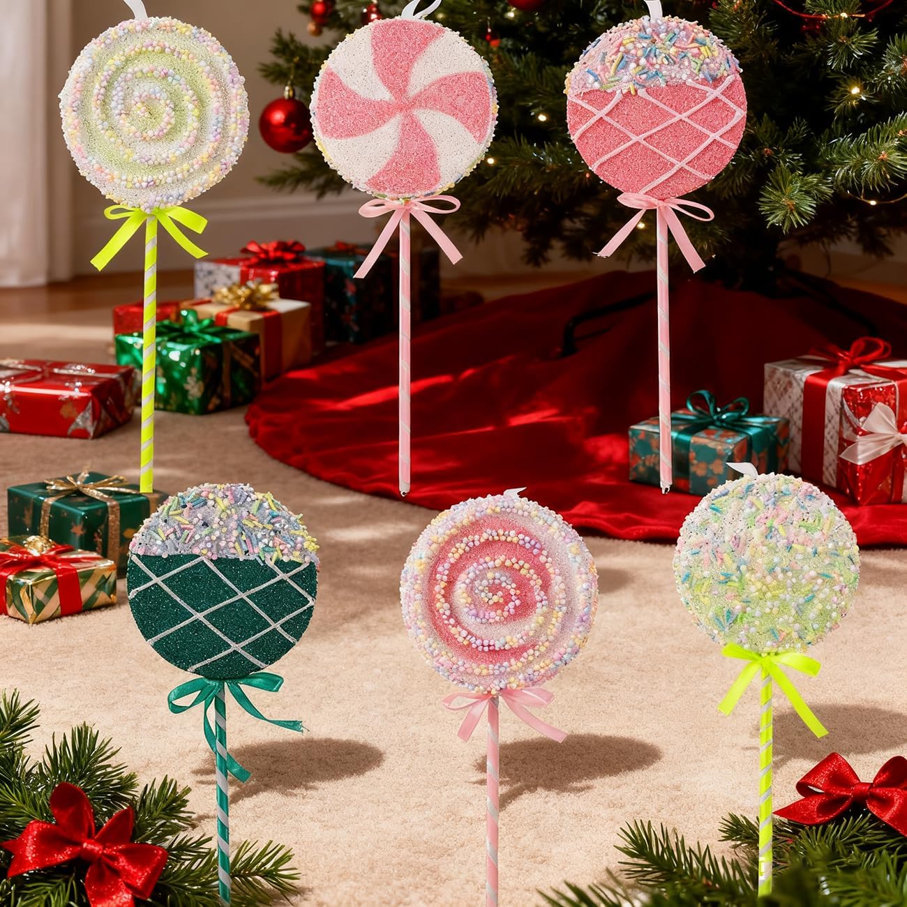 LANGXUN 6pcs Lollipop Candy Land 2025 Xmas Birthday Party Wedding Suppiles Decoration, Hanging Candy Cane Christmas Tree Décor, Christmas Decorative Hanging Ornaments Crafts