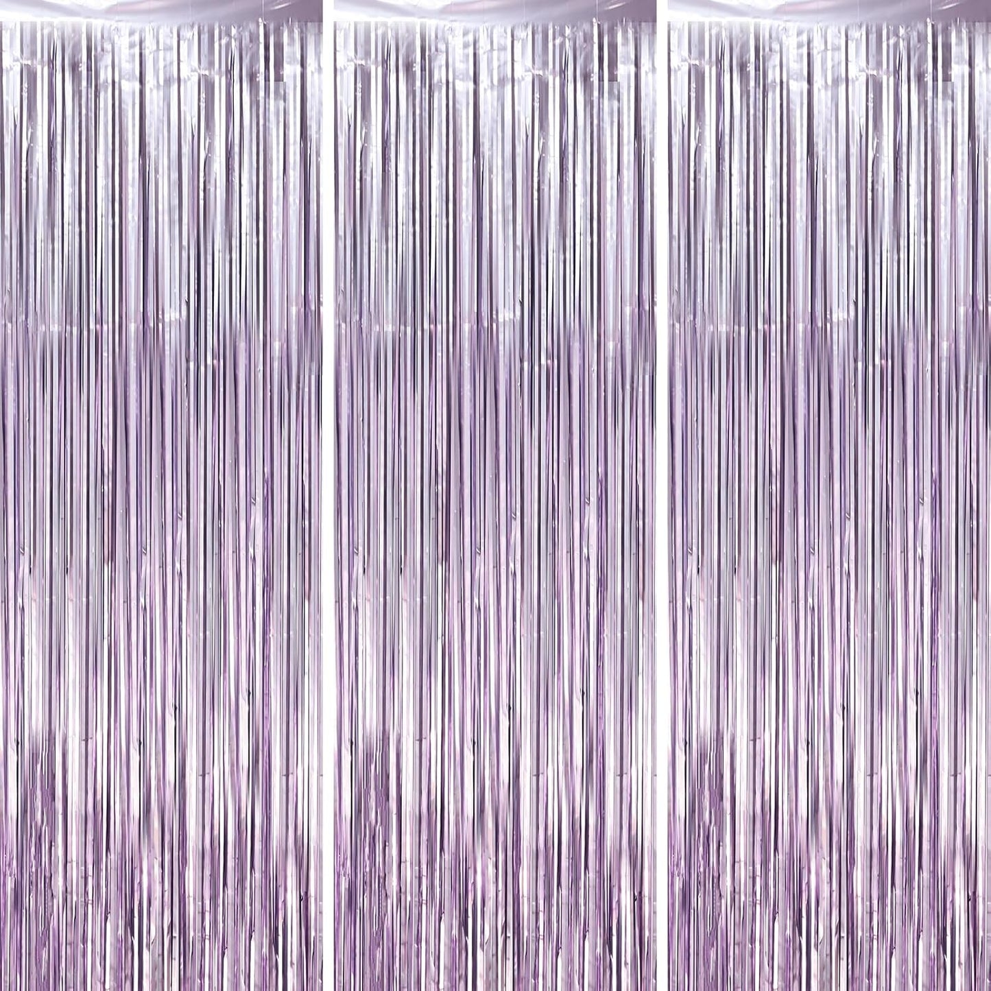 3 Pack 3.3 x 8.2 ft Light Purple Foil Fringe Backdrop Curtains, Tinsel Streamers Party Decorations, Fringe Backdrop, Door Shimmer for Baby Shower or Birthday Party