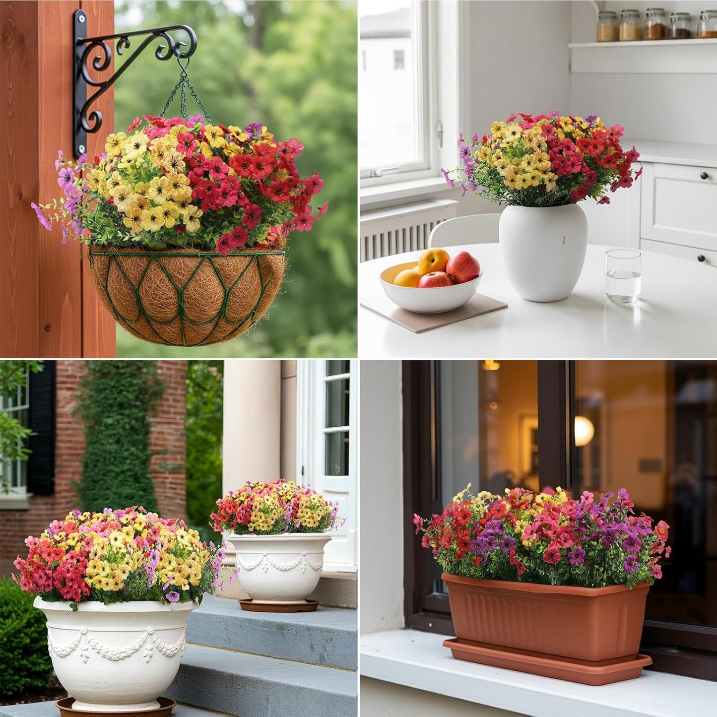 Artificial Flowers for Outdoors 12 Bundles, UV Resistant Colorful Fake Silk Flower Outdoor Planter Garden Decor Indoor Decorations