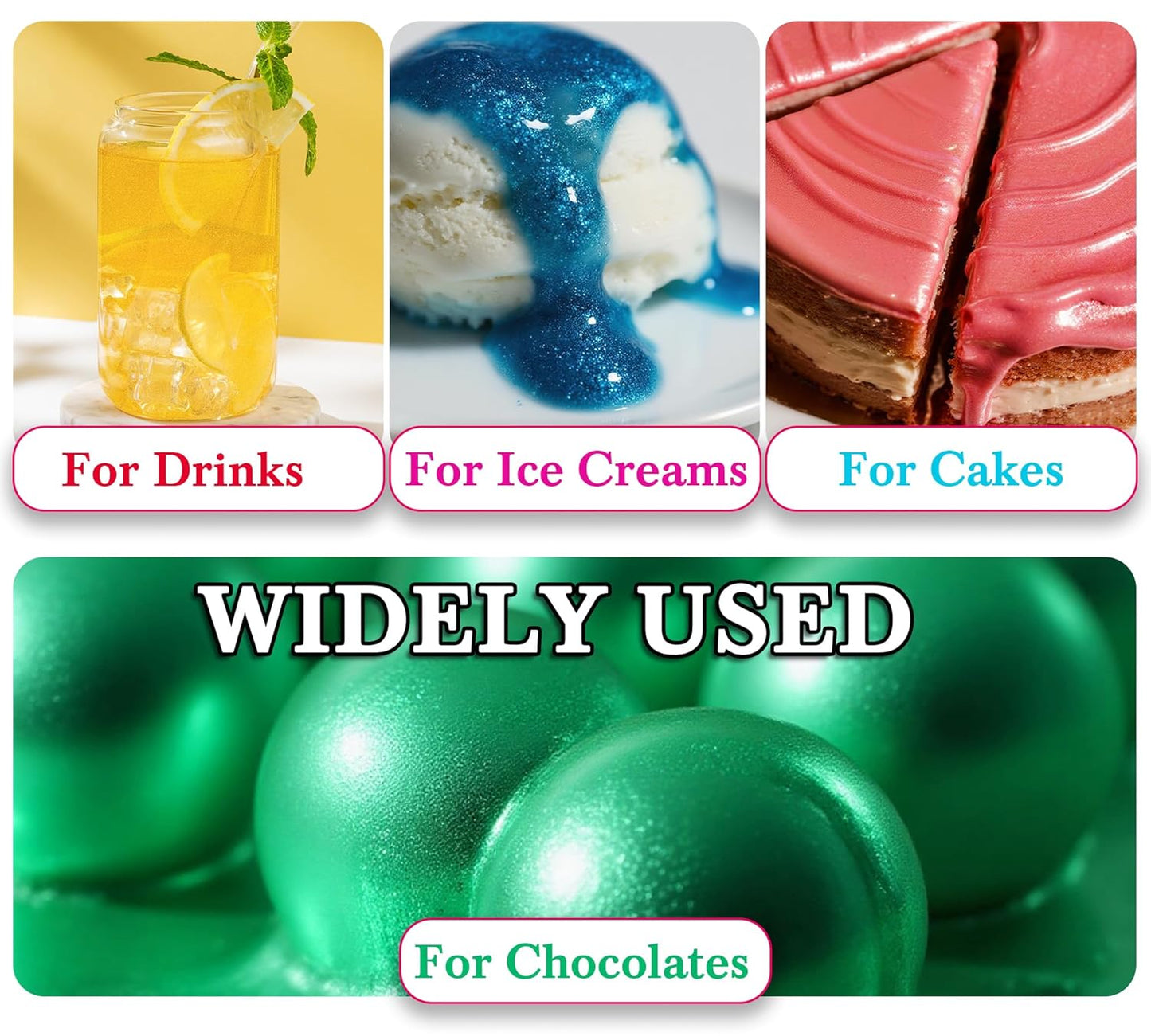 Edible Glitter Paint - 6 Colors Food Grade Edible Paint for Cake, Chocolate, Cupcakes, Cocktail, Shimmer Decorative Paint Liquid Food Coloring for Halloween Candy, Drinks, Baking, 6x10g