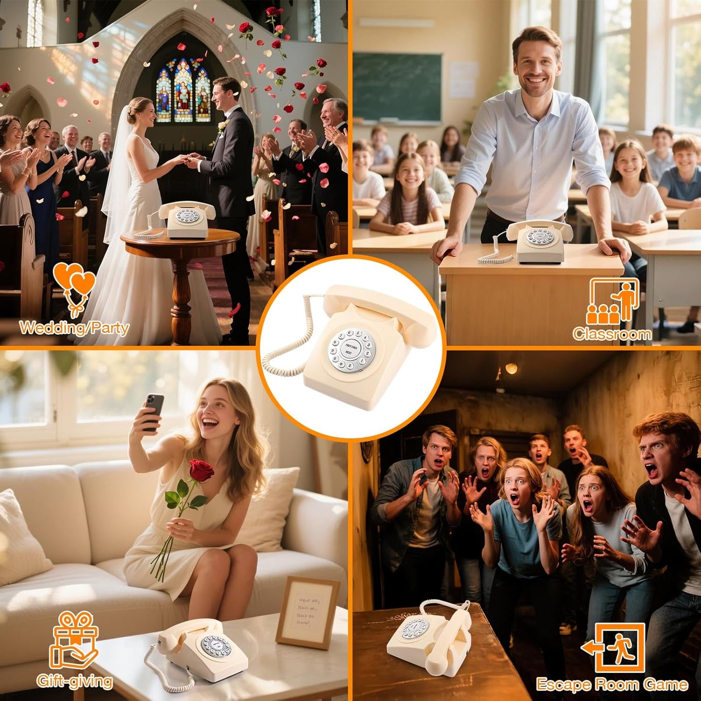 Guest Book Audio Wedding Phone,Record Voice Messages,Retro Guest Book for Wedding or Birthday Party Message Voicemail,Save The Blessings of Your Relatives and Friends（Beige）