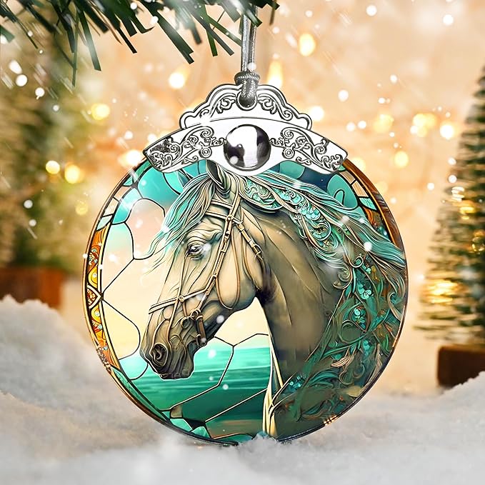Horse Ornament Glass, Modern Ornament for Christmas, Birthday, Thanksgiving Decorations and Gifts