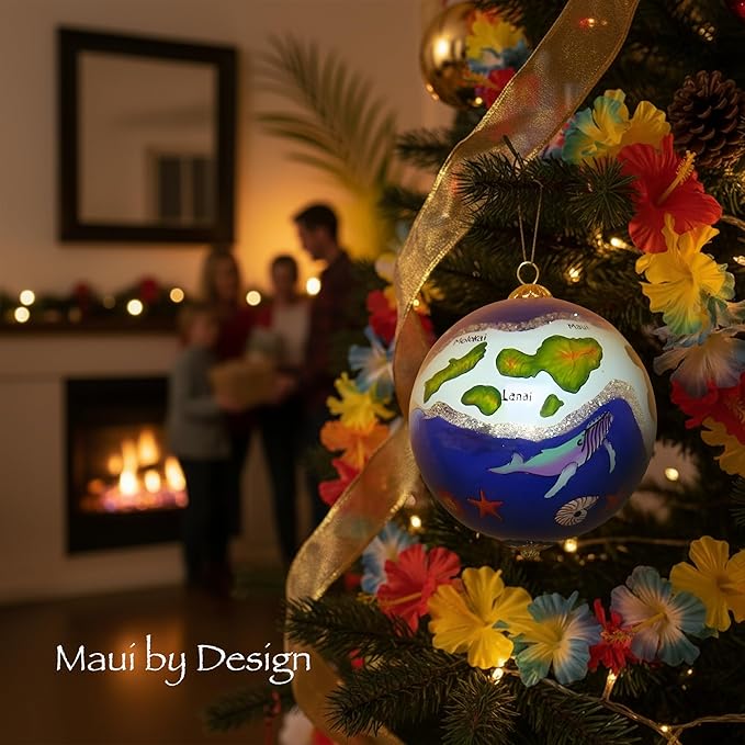 Hawaiian Islands Collectible Hand Painted Glass Ornament with Gift Box