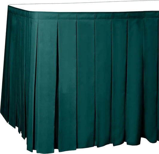 Ultimate Textile Pleat Polyester Fabric Table Skirt - Machine Washable Flame Resistant with Clips for Events, Weddings & Trade Shows, Cut & Sewn in Paterson, NJ - Teal, 14' Box Pleat
