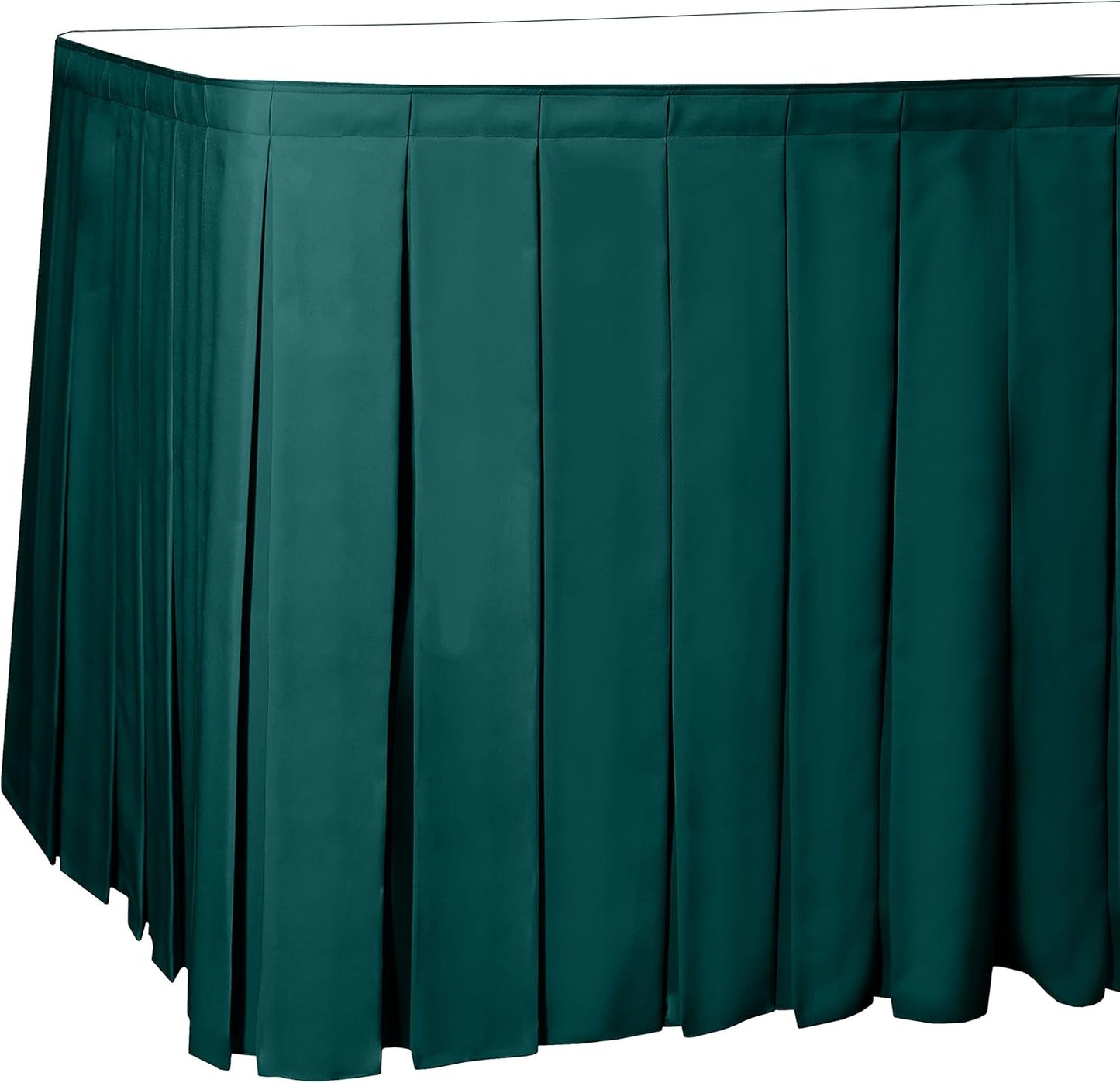 Ultimate Textile Pleat Polyester Fabric Table Skirt - Machine Washable Flame Resistant with Clips for Events, Weddings & Trade Shows, Cut & Sewn in Paterson, NJ - Teal, 7' Box Pleat