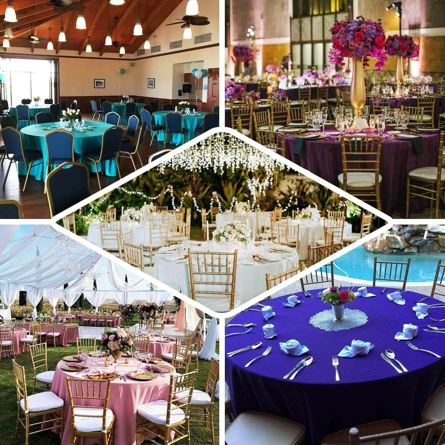 Efavormart Round Tablecloth, 132 Inch Stain & Wrinkle Resistant Washable Table Cloth, Decorative Polyester Fabric Table Cover for Banquet, Wedding, Dining- Amethyst