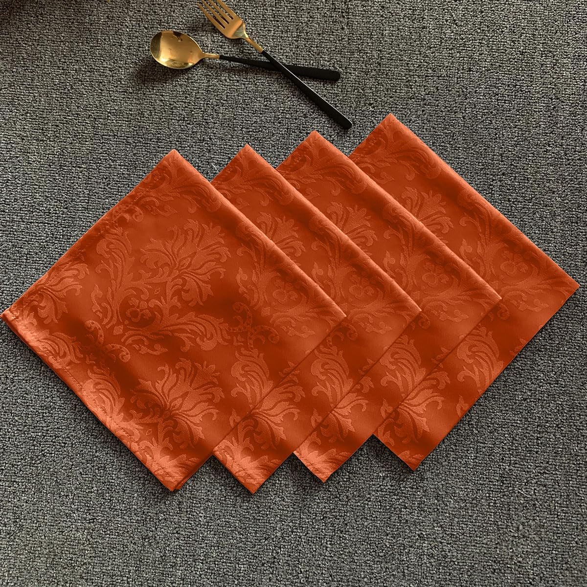 Cloth Napkins 20 x 20 Inch Set of 4, Washable Jacquard Damask Autumn Table Napkins for Fall, Harvest, Thanksgiving, Holiday, Rusty/Orange (4 Pieces/Packs)