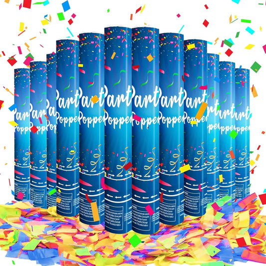 Confetti Cannon 12Inch Confetti Poppers 12 Pack Multicolor Party Poppers Confetti Shooters Air Compressed Color Popper Cannon Bulk for Graduation New Years Eve Birthday Wedding Indoor and Outdoor