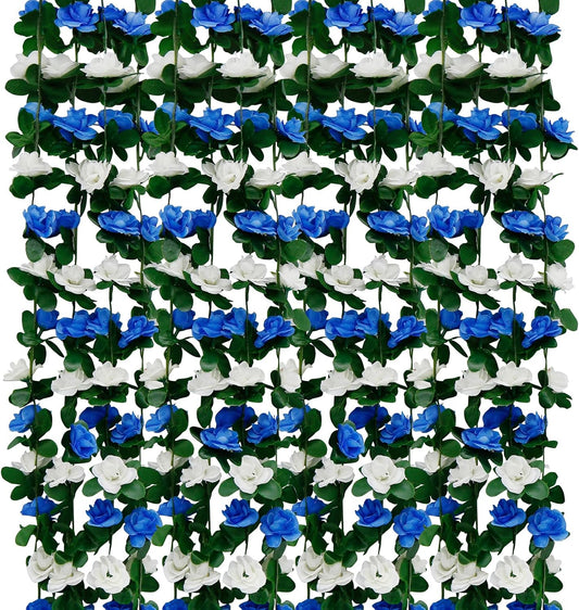 12 PCS 98.4 FT Artificial Flower Garland Rose Garland for Wedding Room Decor（12,Blue）