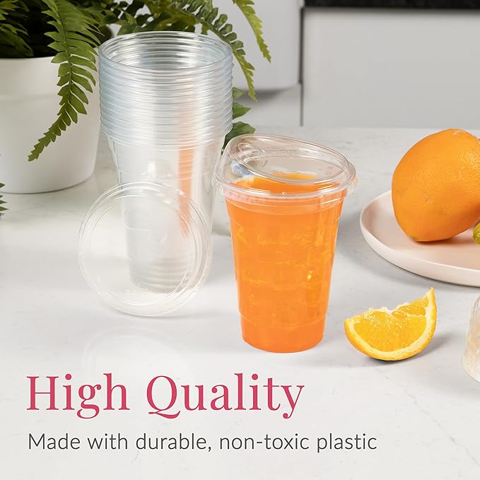 Prestee 200 Pack 16 oz Clear Plastic Cups - PET Plastic Cup Set for Weddings and Parties - Durable Disposable Cups for Drinks, Water, Beer and Cocktails - Clear and Crisp Party Glasses in Bulk