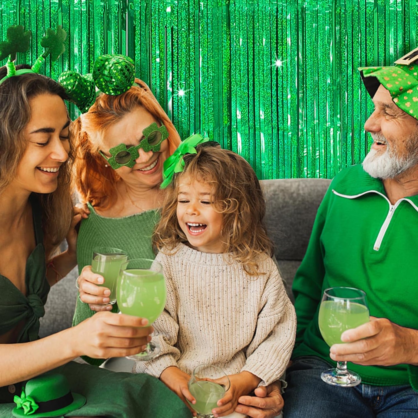 Tinsel Curtain Party Backdrop Green Birthday Decorations 2 Packs Glitter Foil Fringe Curtain Party Decor Streamers Photo Booth for Birthday Christmas Wedding Halloween Graduation Decorations