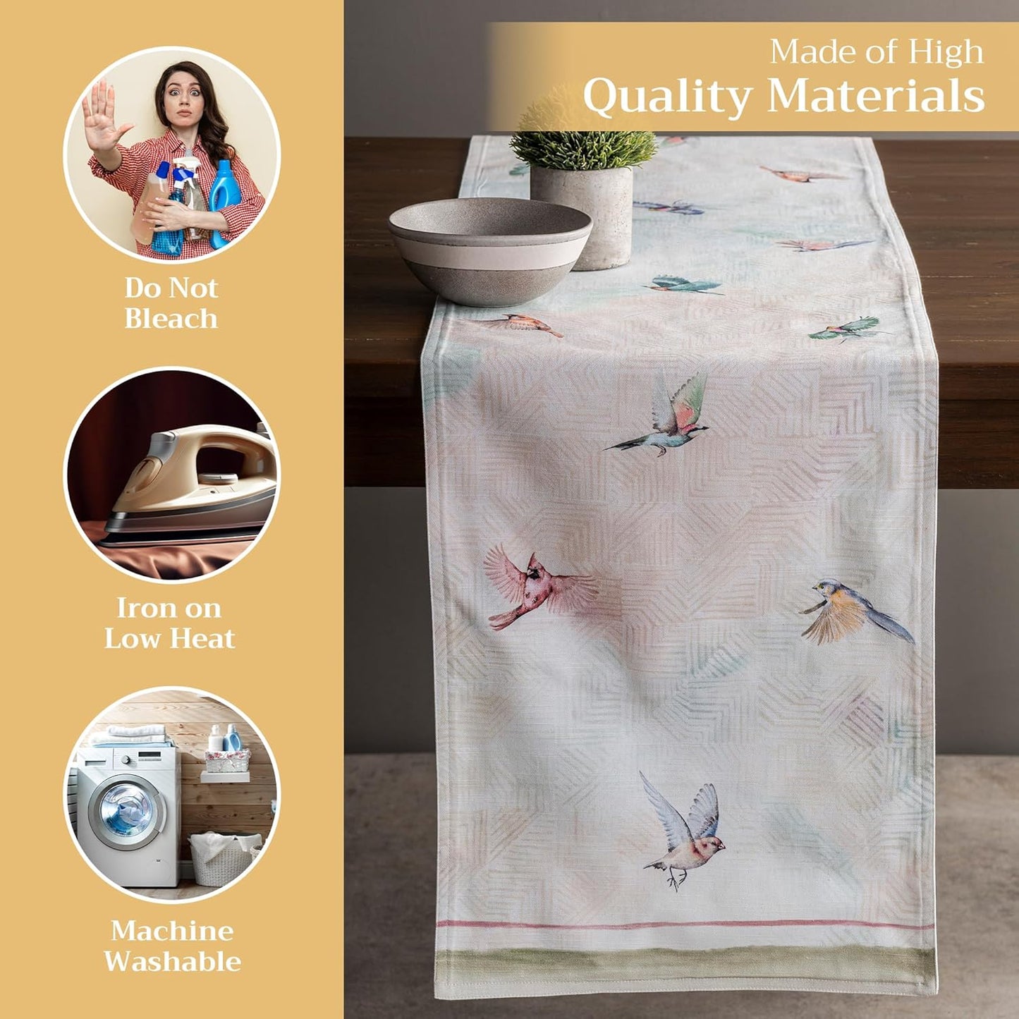Maison d' Hermine Table Runner 100% Cotton Double Layer Table Runners 108 inches Long Decorative for Home Kitchen Dining Party Wedding Bridal Shower Spring Summer (Flying Birds, 14.50" x 108")