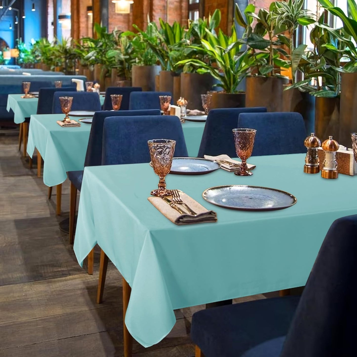 sancua 2 Pack Turquoise Tablecloth 60 x 102 Inch, Rectangle Table Cloth for 6 Feet Tables - Stain and Wrinkle Resistant Washable Polyester Table Cover for Dining Tables, Buffet Parties and Camping