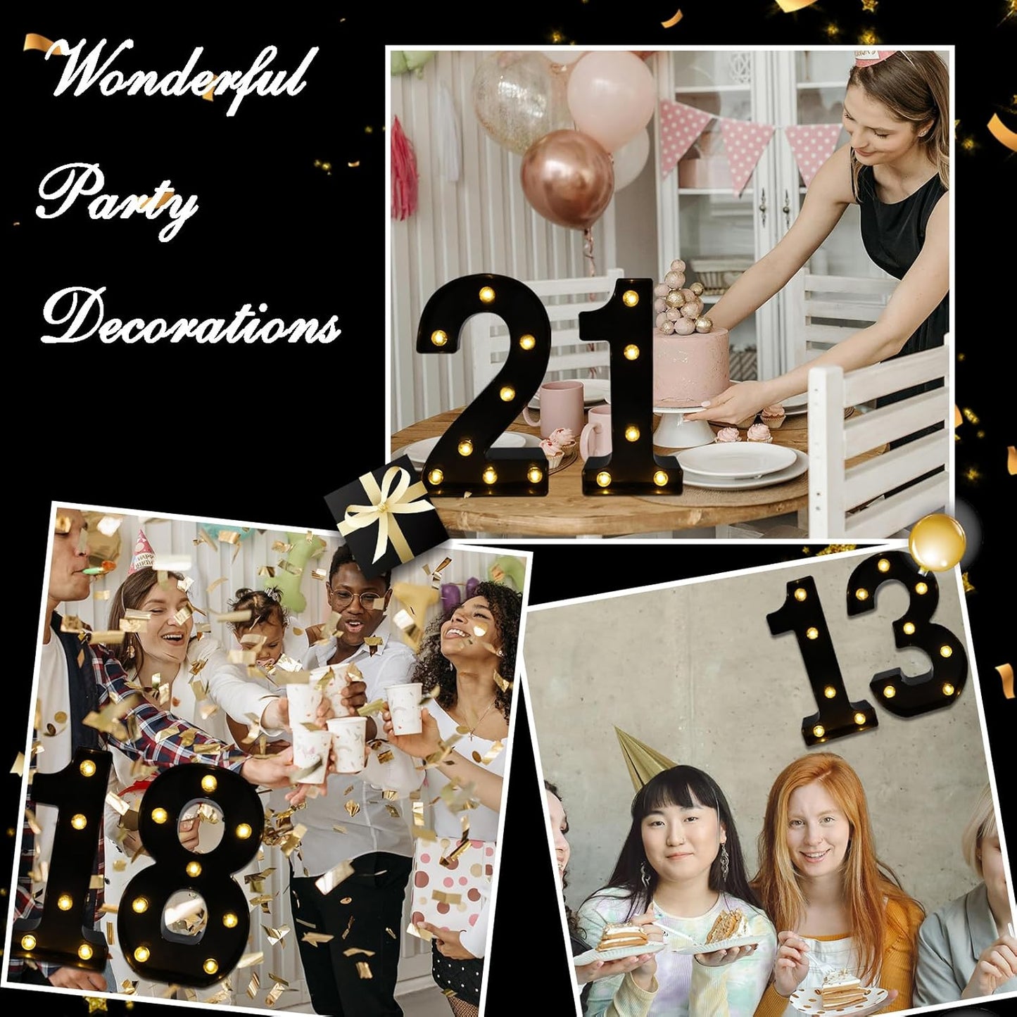 LED Marquee Numbers, 8.58 Inch Led Light Up Numbers for Party, Small Light Up Letters, Battery Powered Lighted Number for Table, Birthday, Night Light, Christmas or Home Decor (Black, Number 8)