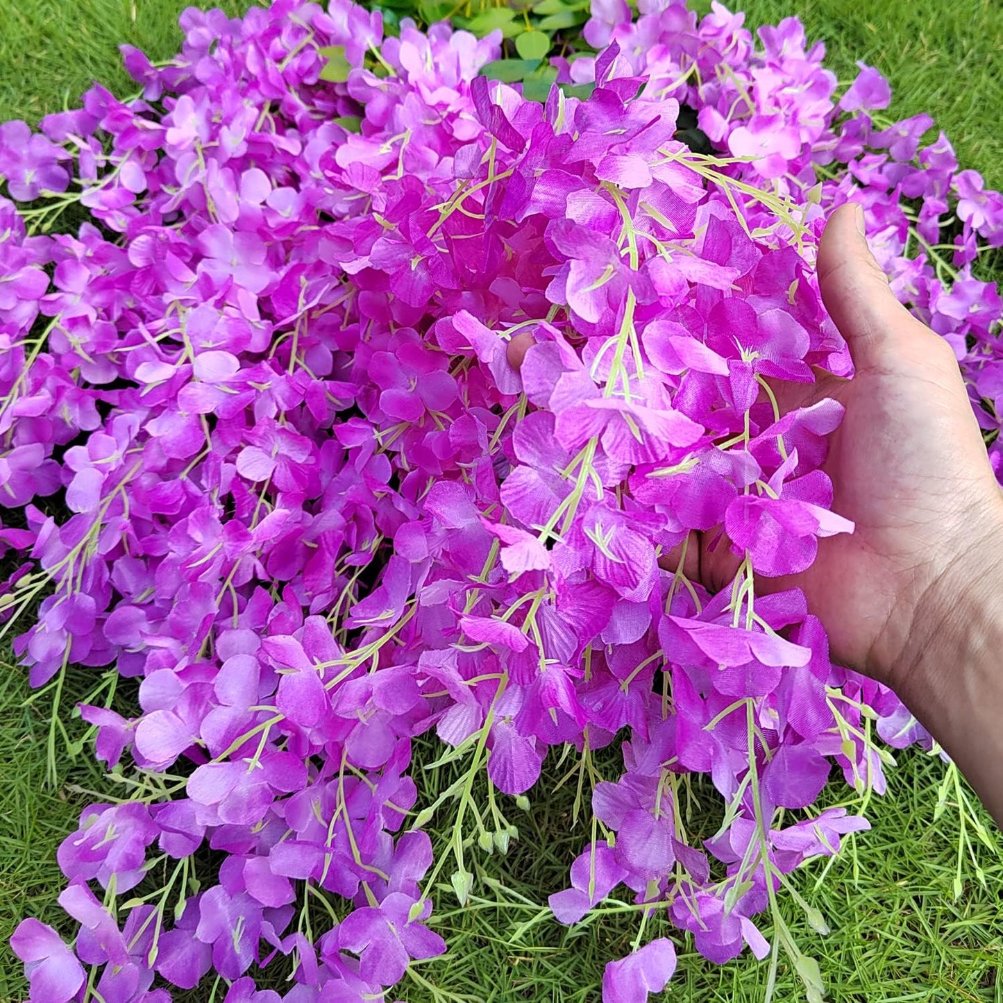 24 Pack Artificial Fake Wisteria Vine Ratta (3.75 Feet) Hanging Garland Silk Flowers String Home Party Wedding Decor(Purple)