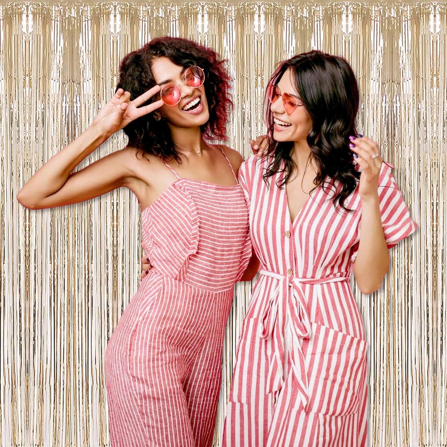 6 Pack Champagne Gold Foil Fringe Curtains Backdrop, 3.28 x 8.2 Ft Metallic Streamers Tinsel Curtains Background for Photo Booth, Birthday, Weddings, Carnivals, Graduation, Themed Party Decorations