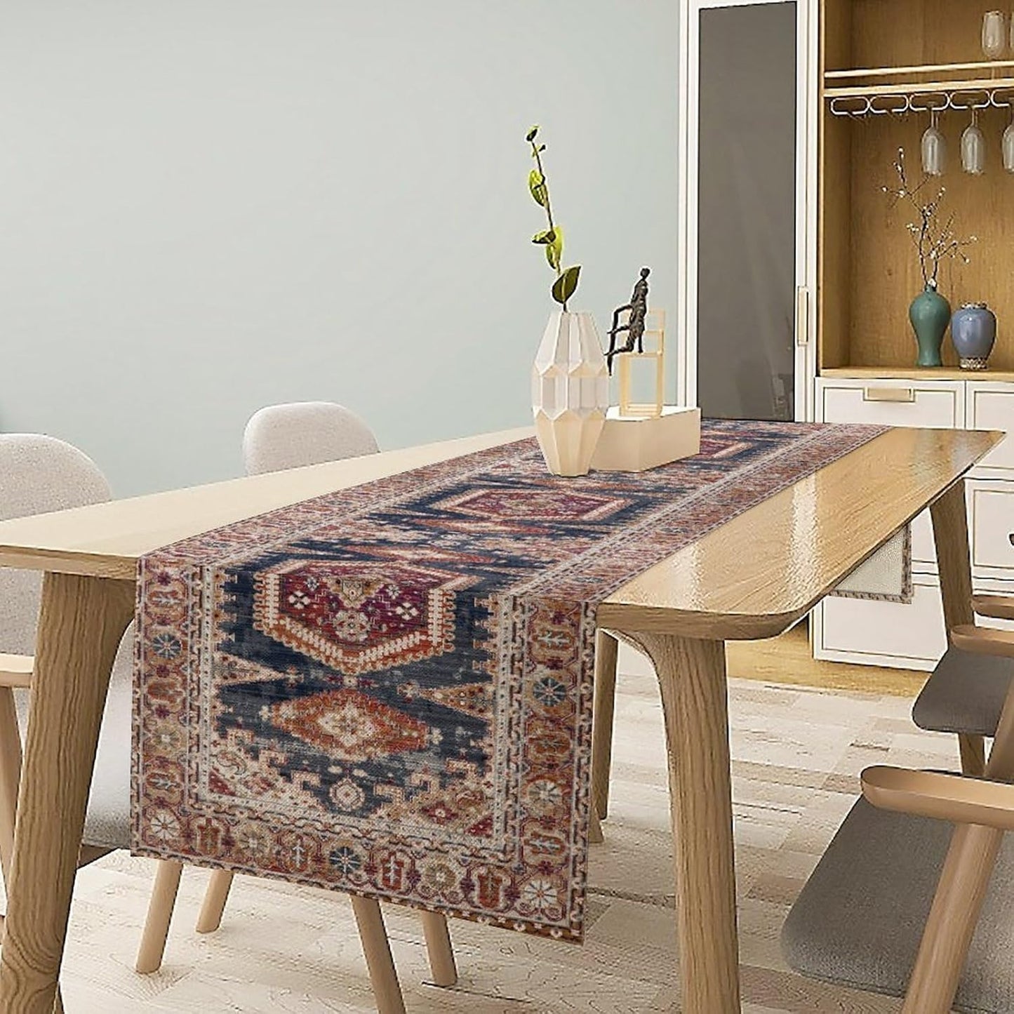 Vintage Boho Table Runner,Flower Geometric Design Rustic Farmhouse Table Runner for Home Farmhouse Kitchen Table Dining Coffee Room Garden Party Wedding Decor 13x120in