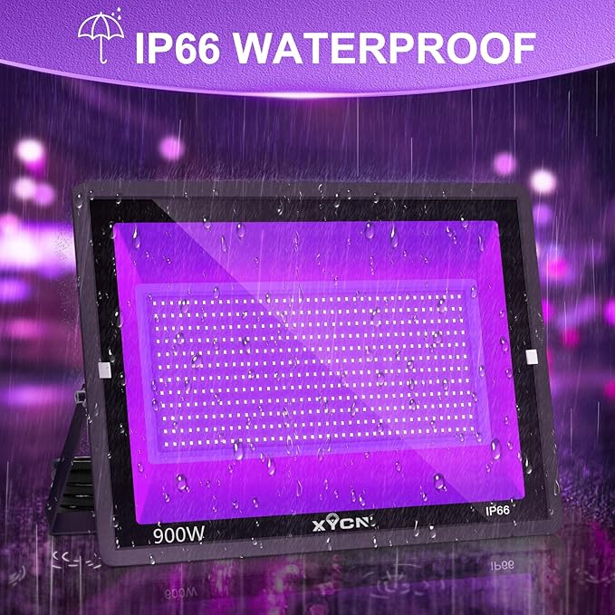 2 Pack 900W LED Black Lights Outdoor, 395nm to 410nm Big Flood Blacklight with Plug,IP66 Waterproof for Glow in The Dark, Dance Party,Neon Glow,Stage Lighting, Body Paint,Fluorescent Poster