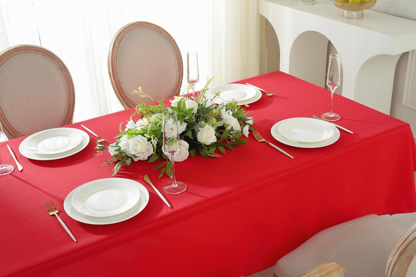 Craft And Party Rectangle Tablecloth, 70 x 90 Inch Red Tablecloth, Polyester Fabric Washable Table Cloth for Home, Party, Wedding or Restaurant Use.