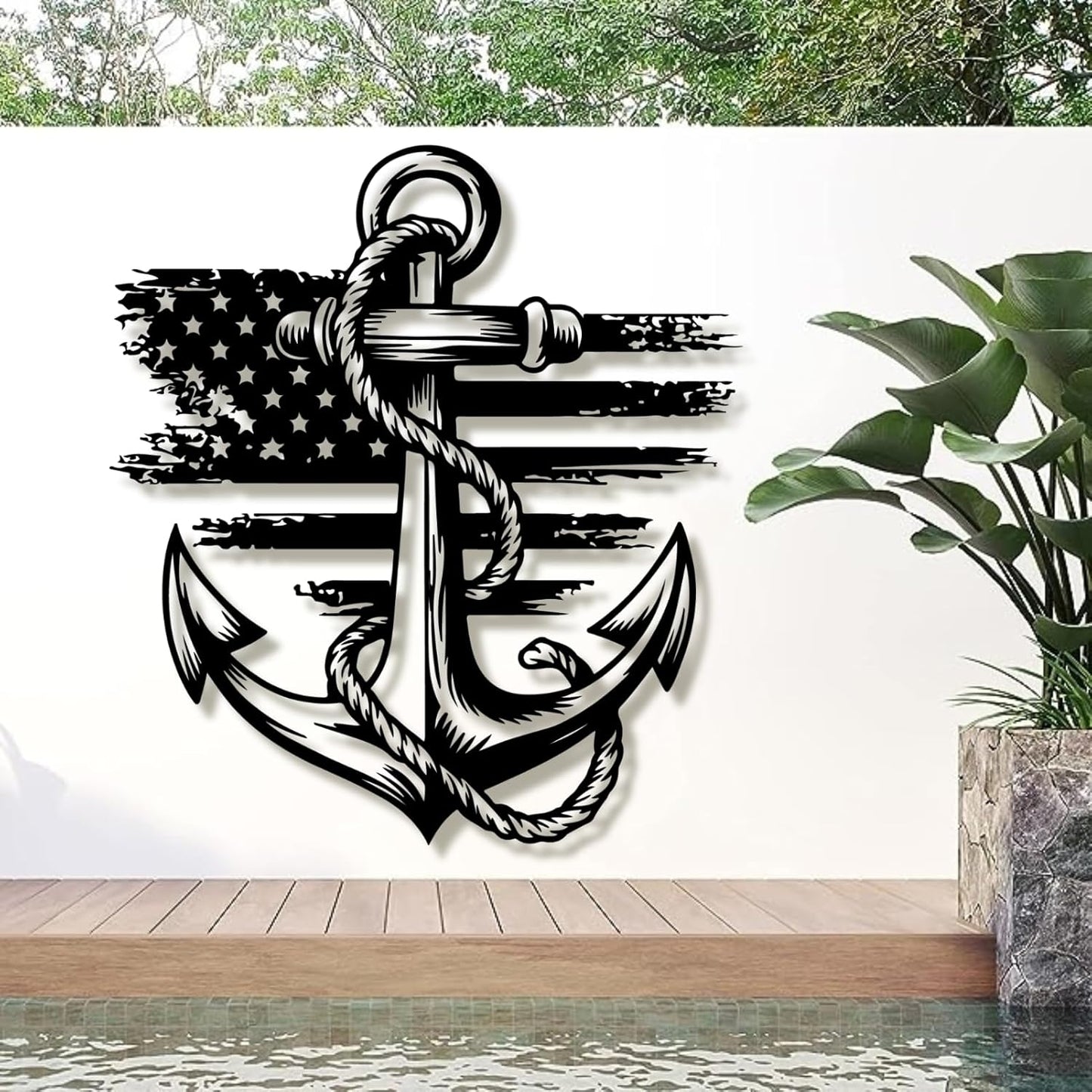 lunwall Metal Anchor Wall Decor, Anchor Metal Sign, Metal Anchor Decor, Anchor Metal Wall Art, Metal Nautical Wall Decor, Metal Wall Decor Coastal, Anchor Wall Decor (silver, 31L x 29W / 80 x 72 cm)