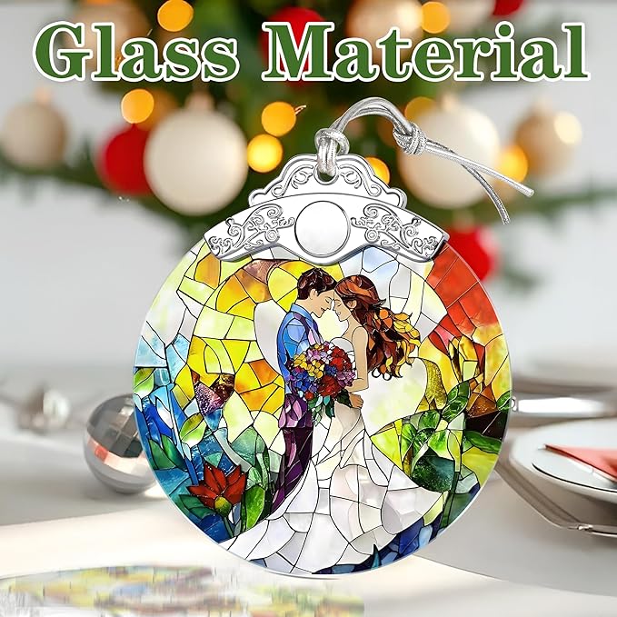Stained Glass Romantic Couple Wedding Ornament, Christmas Ornaments – Christmas Tree Ornament, Holiday Decor, Xmas Stocking Stuffers, Gift Idea, Gifts for Couple, Newlywed, and Lover