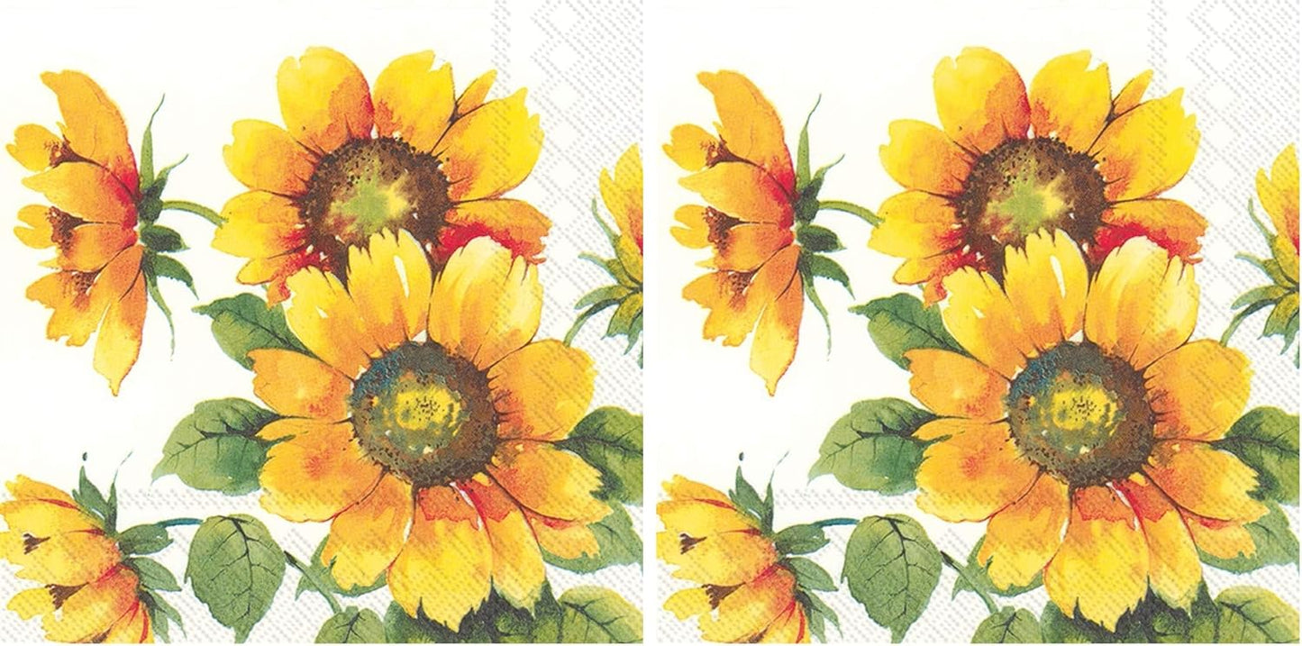 IHR Ideal Home Range Cocktail Napkins Disposable 3-Ply Paper Party Napkin Pack, 5" x 5", Colourful Sunflowers, 20-Count (Pack of 2)