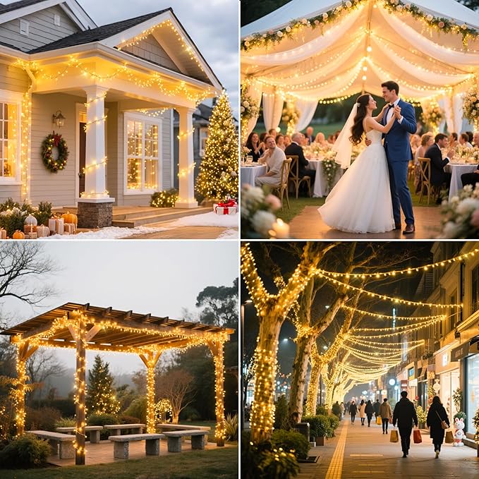 394 FT 1000 LED Christmas Lights Outdoor String Lights 8 Modes & Timer Fairy Lights Plug in Waterproof LED String Lights for Xmas Yard Tree Patio Wedding Holiday Party Decorations (Warm White)