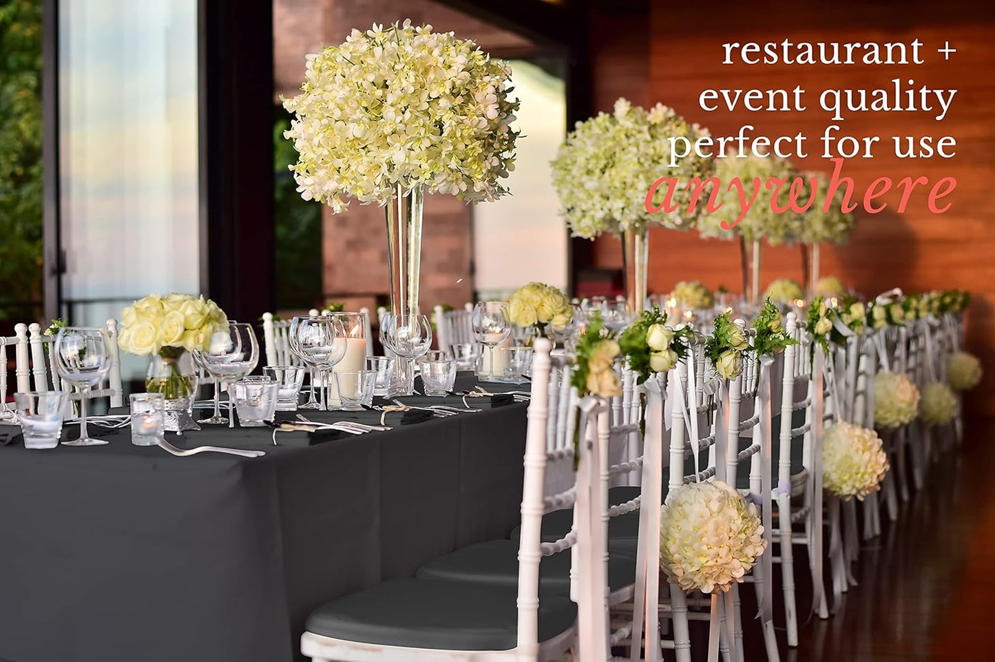 Pomp Black 60" x 102" Poplin Polyester Tablecloth (4 Pack) | Wrinkle + Stain Resistant Easy Care Premium Fabric | Fits 6FT Rectangle Table