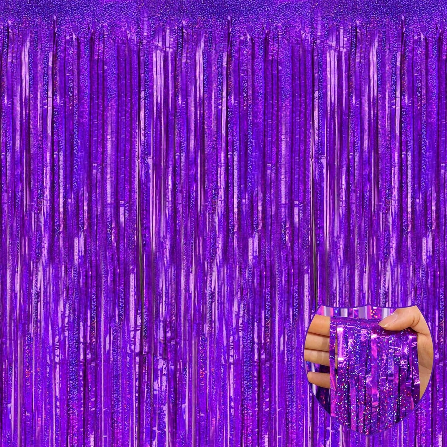 4 Pack Purple Tinsel Foil Fringe Curtain Backdrop, 3.28Ft x 8.2Ft Metallic Streamers for Photo Booth Props Wedding Bridal Shower Bachelorette Birthday New Years Christmas Party Decoration