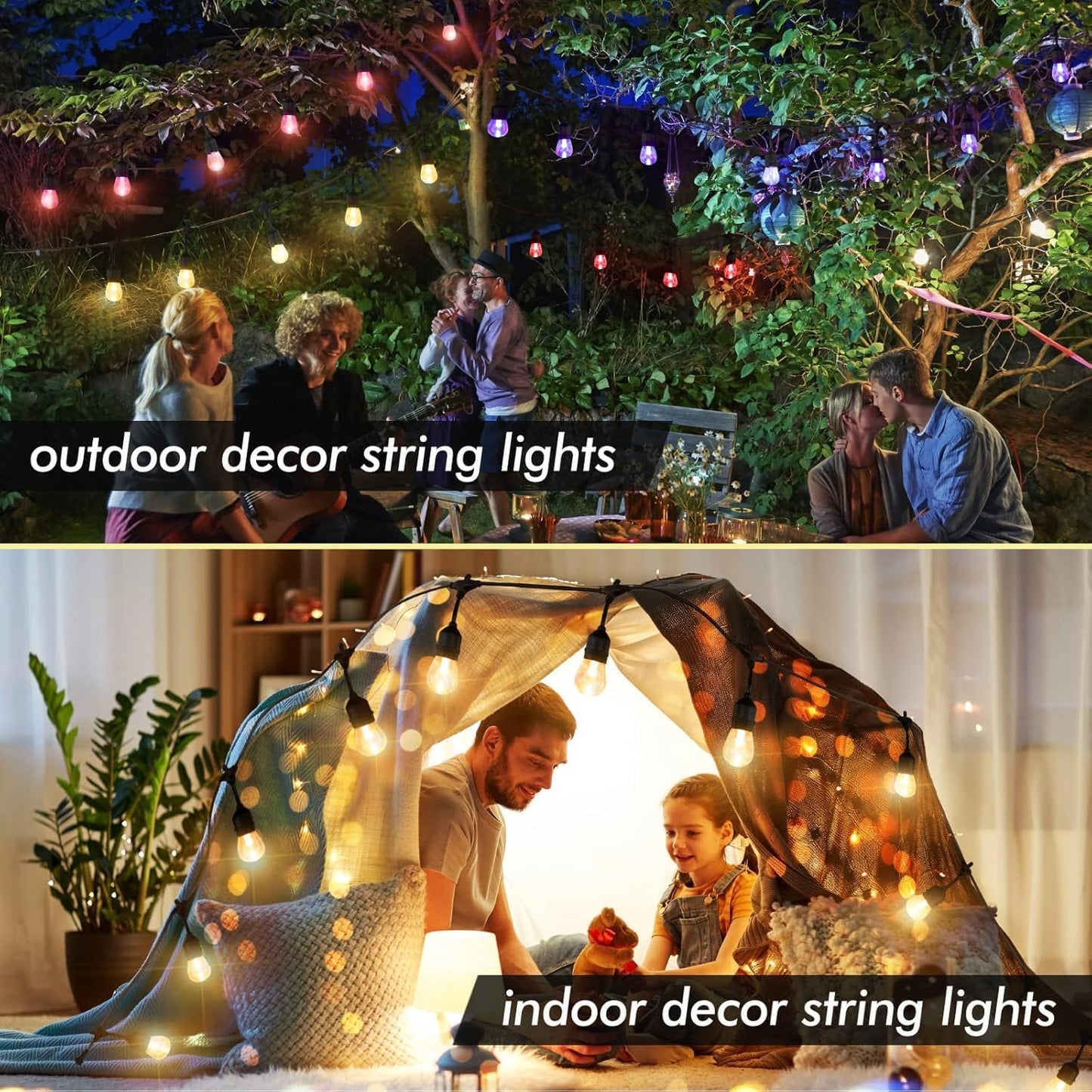 24FT Solar Outdoor String Lights, 12 Shatterproof E26 Edison LED Bulbs, Dimmable RGB Color Changing Patio Lights with 8 Modes, IP65 Waterproof & Remote for Weddin & Commercial Use