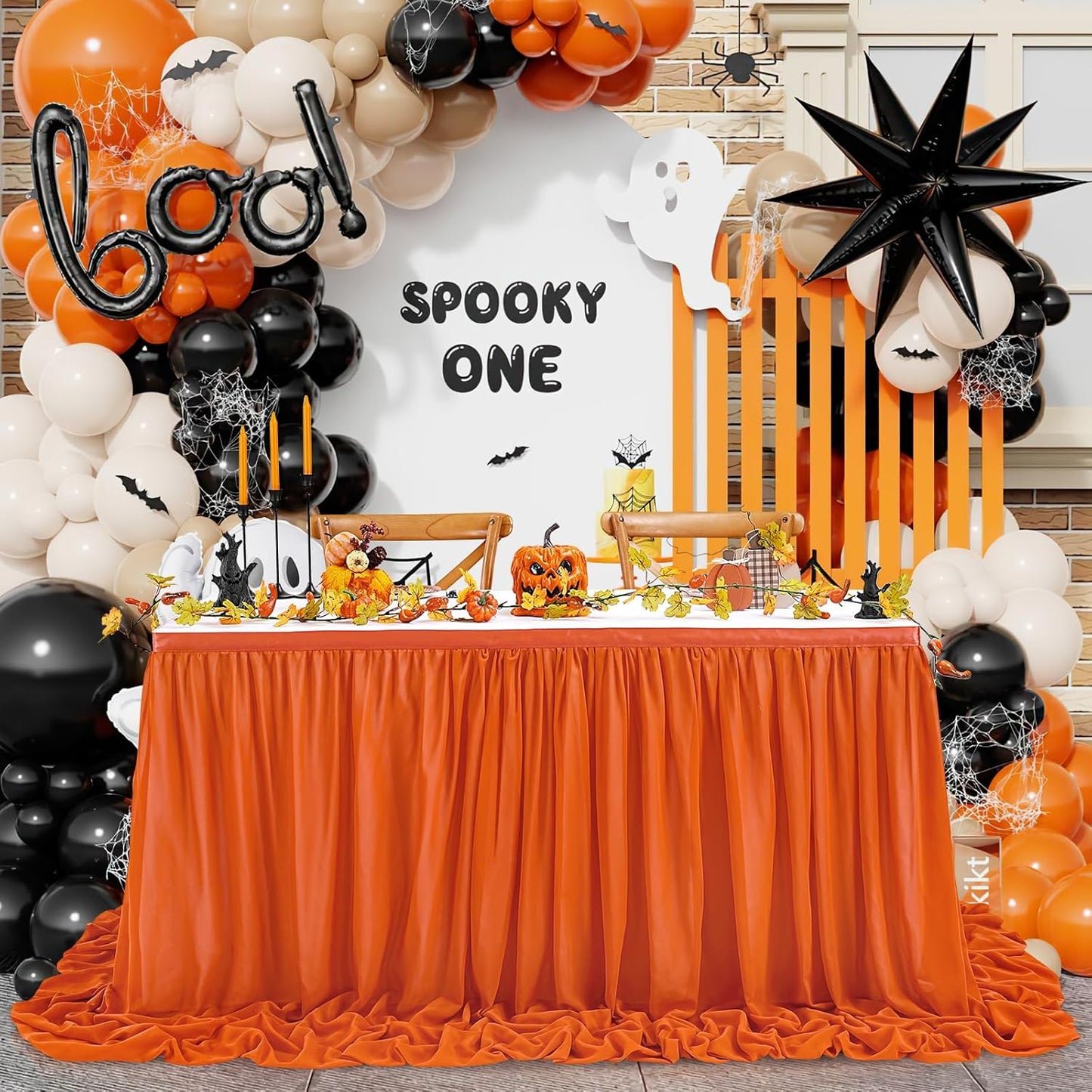 Terracotta 6ft Chiffon Table Skirt for Rectangle Tables or Round Tables Sheer Tablecloth for Halloween Birthday Party Wedding Baby Shower Cake Dessert Decor