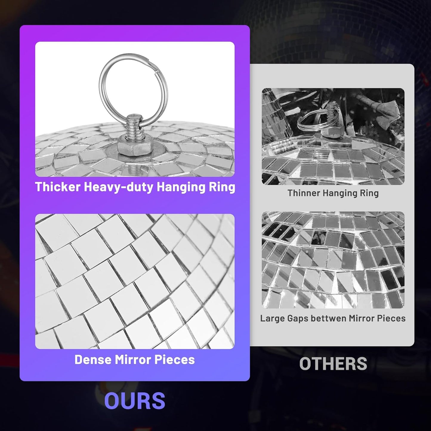 Yescom 16" Large Disco Ball Mirror Big Hanging Glass Decoration for 70s 80s Party Events Wedding DJ Dance Club Bar Stage Lighting Business Holiday Home Decor Silver