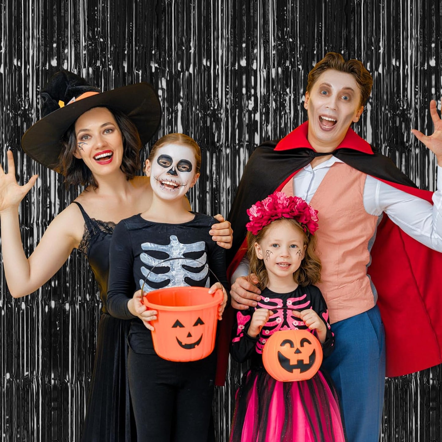 5 Pack Black Fringe Backdrop 3.2ft x 8.2ft Foil Curtain Tinsel Streamers for Birthday Party Decoration Wedding Christmas (Black)