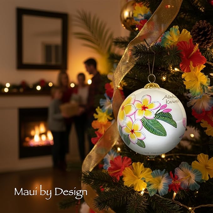 Collectible Hawaiian Hibiscus and Plumeria Christmas Ornament Kauai PH/K